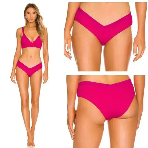 L*SPACE Pratt Bikini Bottom Classic Bougainvillea Ribbed V Shape Low Rise XS NEW - Picture 9 of 9